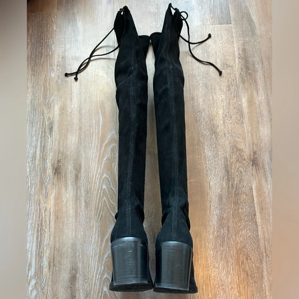 Stuart Weitzman Tieland Over The Knee Boots Size 9M Black Stretch Suede Leather